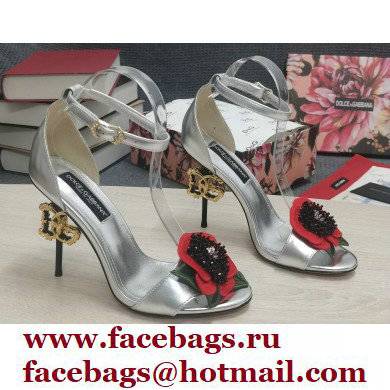 Dolce & Gabbana DG Logo Heel 10.5cm Black Red Roses Sandals Silver 2022